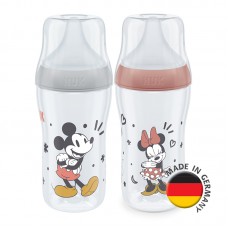 NUK Perfect Match Temperature Control Bottle with Soft Silicone Teat 260ml | Mickey and Minnie Set | Made in Germany